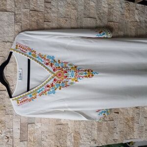 Lapogee Embroidered Bohemian Indian Dress White Size XL